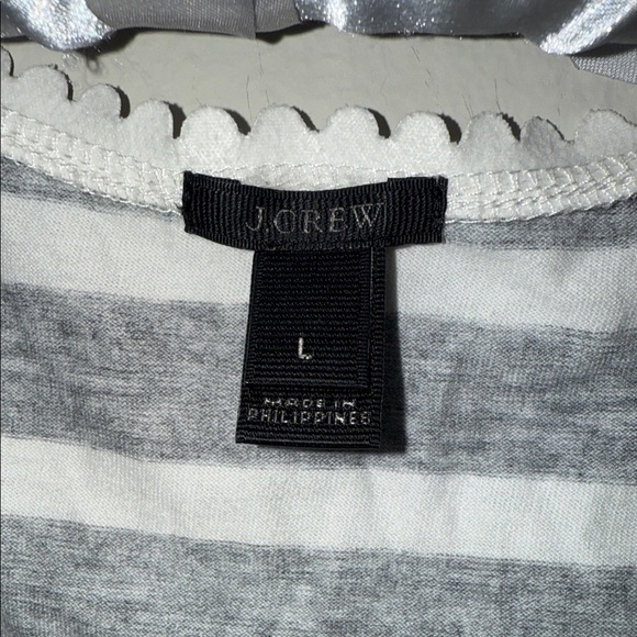J. Crew Gray and White Striped Tank Top with Scalloped Trim - Large. B9 - Picture 2 of 4